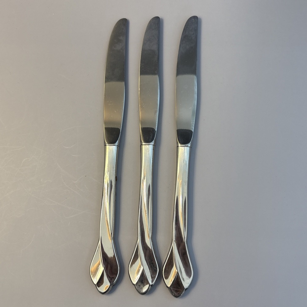 Oneida SATIN TRIBECA Stainless Dinner Knife Frosted & Glossy USA Flatware Lot 3